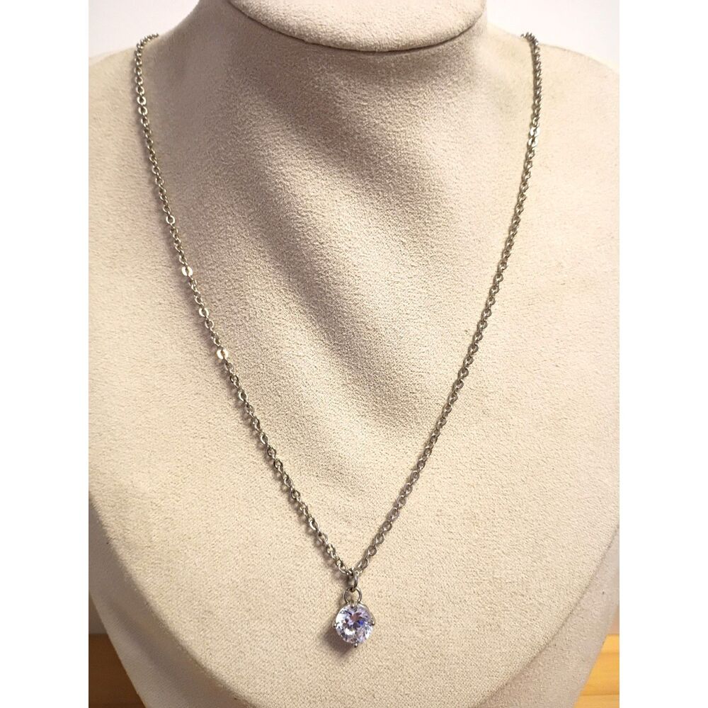 Vintage Charming Charlie Silver Toned Necklace with Crystal Charm